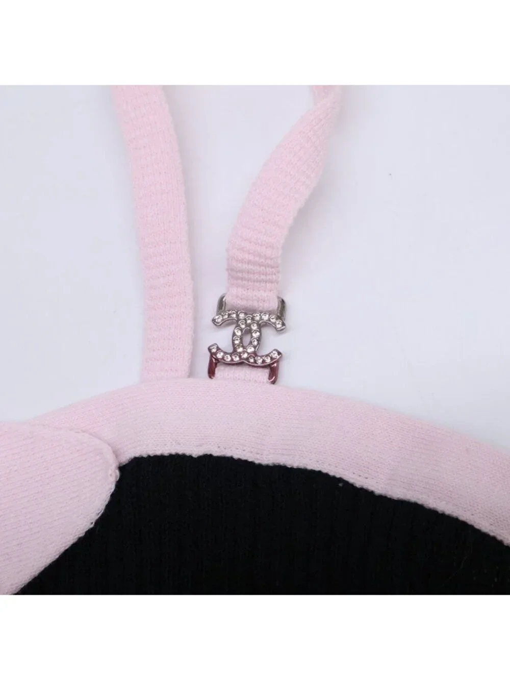 Chanel Rhinestone CC Logo & Lion Button Bow Cotton Rib Knit Nosleeve Camisole 38